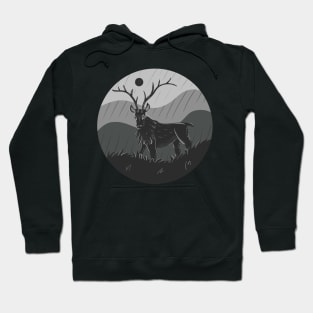 Monochromatic Black and White Elk Design Hoodie